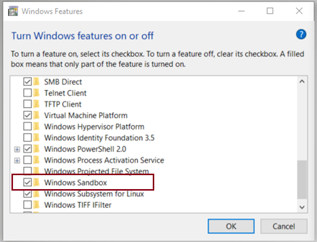 Enable Windows Sandbox option