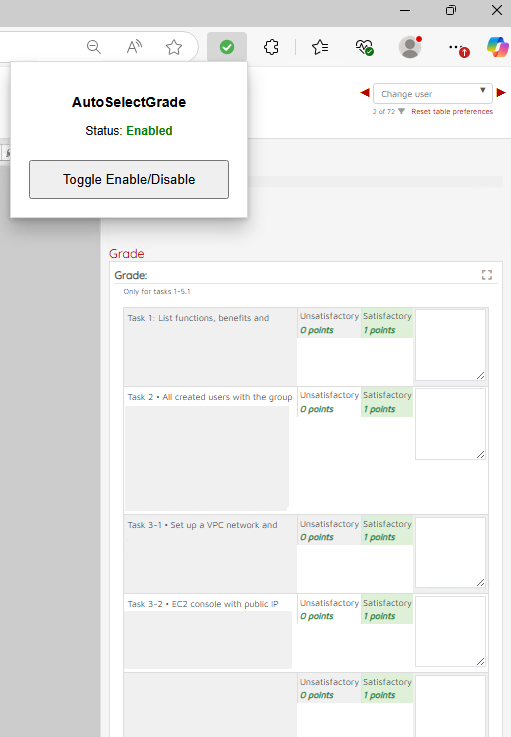 AutoSelectGrade popup showing Status: Enabled